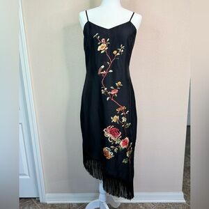 Sue Wong Vintage Silk Floral Embroidered Slip Dress y2k Fairy  Fringe dress